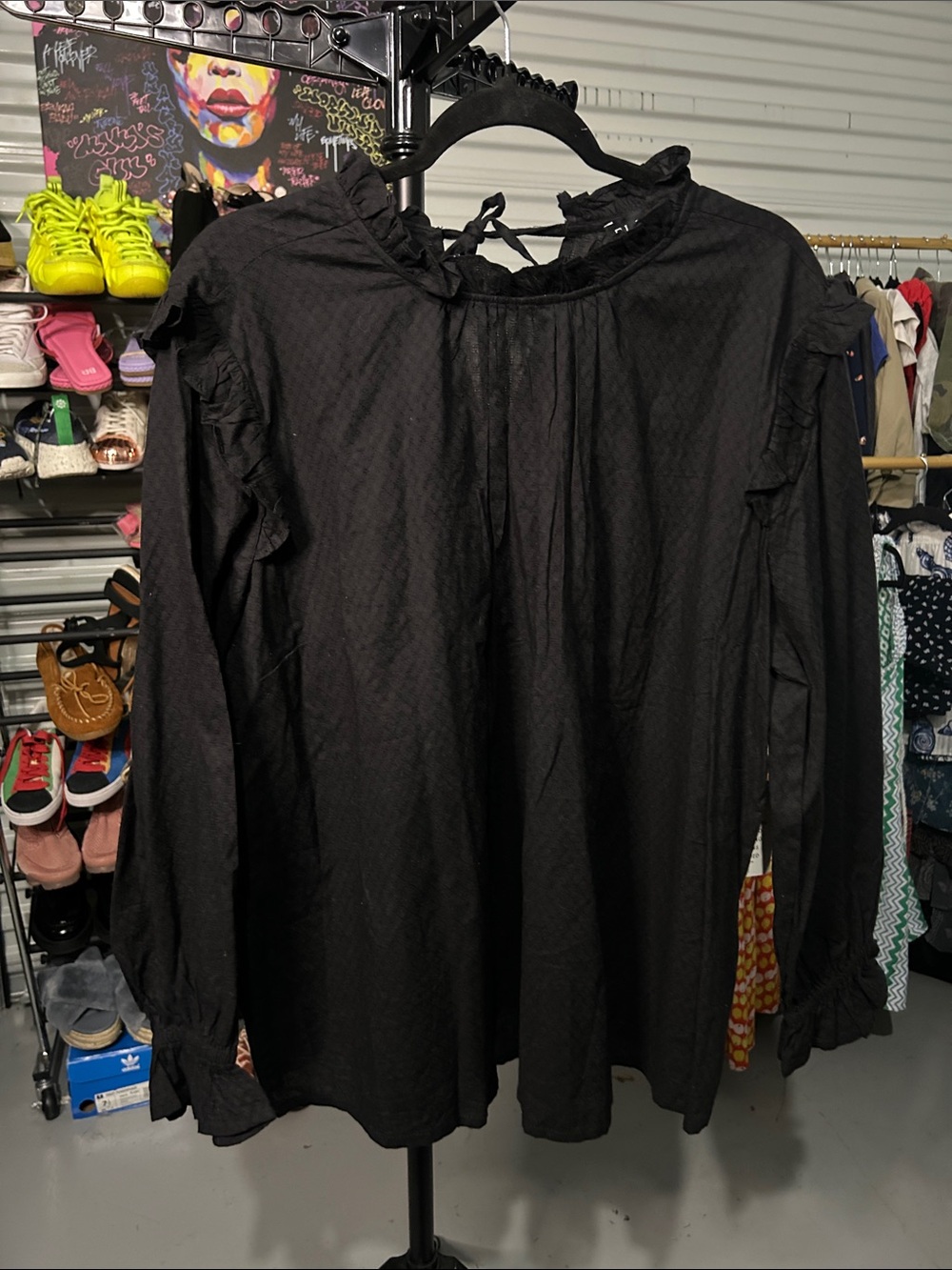 NWT Eloquii Black Long-Sleeve Ruffle peasant Blouse career wear plus size 22